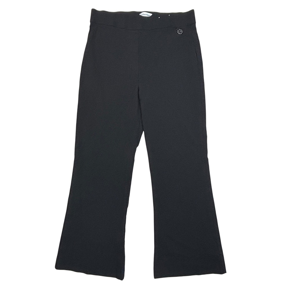 Calvin Klein Womens Black Wide Leg Pull On Trousers Stretch Ponte Dressy Pants L